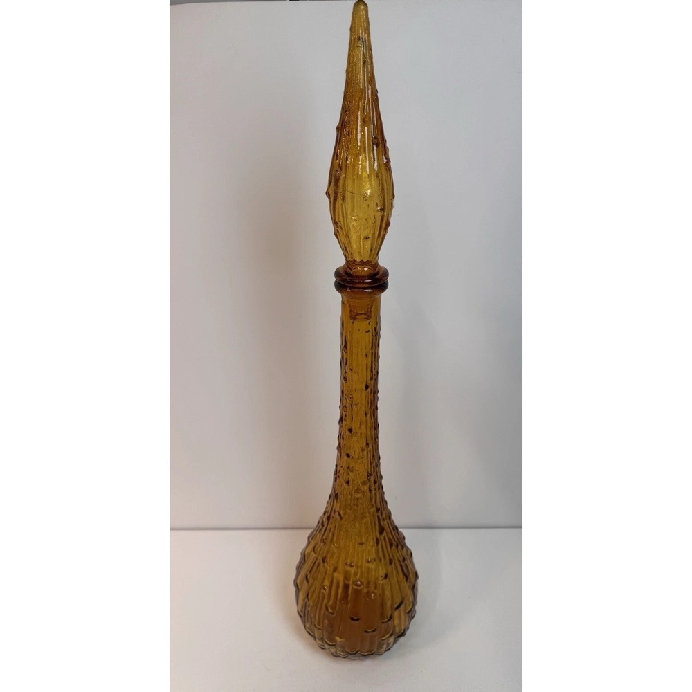 RETRO ITALIAN ART GLASS MID CENTURY VINTAGE AMBER GENIE BOTTLE DIMPLED 22"
